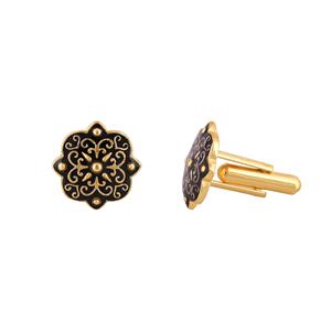 Mancuernillas de Lujo con Baño de Oro y Esmalte Negro con Diseño Floral para Hombre, Accesorios Formales para Camisa, Regalo de Boda o Negocios - Product Image 3