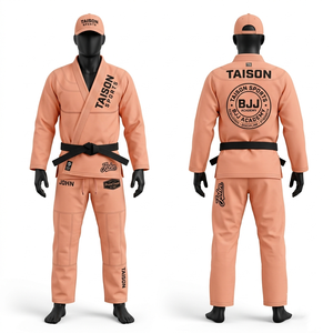Combinaison de BJJ en coton tissé perlé de qualité supérieure 450 GSM, marron foncé, avec panneaux à surpiqûres contrastées, broderie personnalisée, logo tissé - Product Image 3