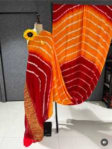 Sari Leheriya Multicolor de Seda Gajji Pura - Product Image 2