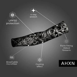 Skull and Demon Print <b>Arm</b> <b>Sleeves</b> Unisex Anti-Uv <b>Compression</b> <b>Sleeve</b> for Adults Sublimation Transfer Print 100% Polyester - Product Image 2