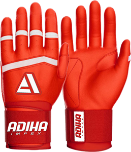 Guantes de béisbol de cuero Premium Adiha impex, totalmente blancos, con cierre de velcro, unisex, para adultos, entrenamiento, tacto suave, duraderos, rojos - Product Image 2