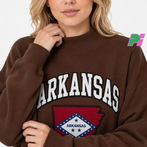 Sweat-shirt oversize à col montant pour femme avec broderie de la carte de l'État d'Arkansas, en polaire, pour l'automne - Product Image 6
