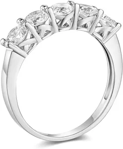 Anillo de boda con diamantes simulados en forma de celosía de 5 piedras, redondo, de oro blanco de 14 quilates, 2 quilates - Product Image 2