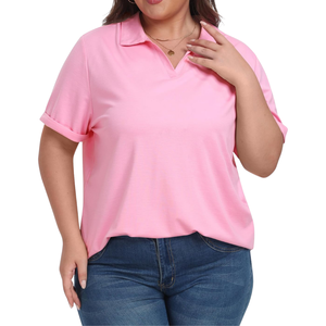 Polo tricoté respirant pour femme grande taille, à manches courtes, coupe trapèze, ourlet évasé, OEM, personnalisable en gros - Product Image 1