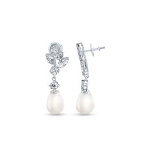 Pendientes colgantes de perlas con incrustaciones de diamantes - Product Image 3