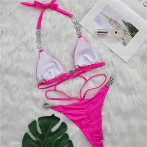 Conjunto de bikini con lazo en la espalda, traje de baño de dos piezas para mujer, top acolchado push-up, parte inferior con lazo lateral ajustable, verano - Product Image 2
