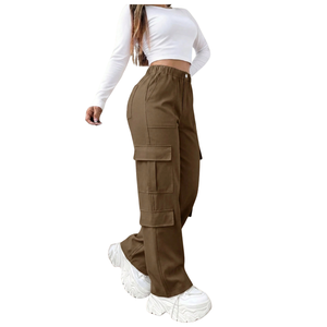 Pantalones Cargo de Pierna Ancha para Mujer, Cintura Alta Elástica, Ajuste Holgado, Poliéster de Secado Rápido, Múltiples Bolsillos, Ropa Urbana, Comodidad para Exteriores - Product Image 1