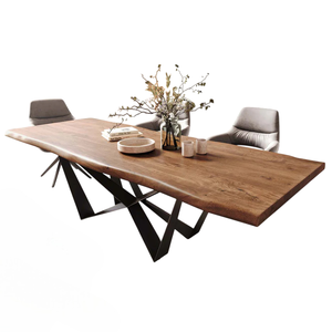 Mesa de Comedor Moderna Industrial de Madera de Acacia con Acabado Natural y Borde Natural, con Patas de Metal con Acabado Negro Mate, Mesa de Comedor para el Hogar y la Cocina - Product Image 4