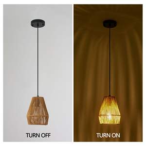 Ensemble de 3 lampes suspendues rustiques en corde de chanvre de 7 pouces, design artisanal de ferme, tissage naturel, hauteur réglable, lampe de plafond pour cuisine - Product Image 2