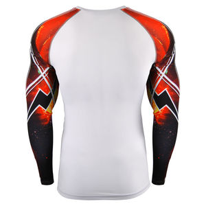 เสื้อแรชการ์ดคอวีแบบยูนิเซ็กซ์ สีขาวพิมพ์ลายกาแล็กซี่เขตร้อนสีแดงดำ แห้งเร็ว 120 กรัม พิมพ์ลายด้วยความร้อนบนผ้าโพลีเอสเตอร์ เสื้อว่ายน้ำ - Product Image 2