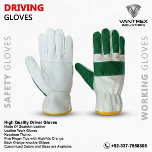 Gants de sécurité en cuir blanc avec paume et poignets verts, non doublés, pour usage extérieur - Product Image 5