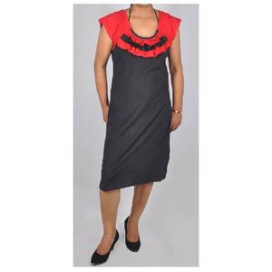 Vestido de maternidad con cuello en V hecho a medida Patrón sólido Hasta la rodilla Casual con cuello en contraste Volante Manga ecológica - Product Image 2