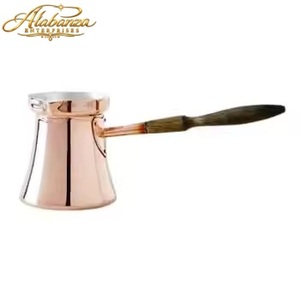 Alabarza Polished Traditional Copper <b>Turkish</b> <b>Coffee</b> <b>Pot</b> Cezve Ibrik with Wooden Handle - Product Image 1