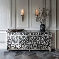 Meuble de salon moderne en panneaux agglomérés avec incrustation de nacre faite à la main, porte plate style Shaker, personnalisable
