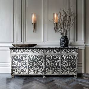 Mueble de Madera con Incrustaciones de Madreperla Hecho a Mano, Mueble Tradicional para Sala de Estar con Puerta de Panel Plano, Diseño Antiguo - Product Image 2