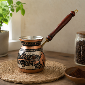 Handmade Engraved Copper Turkish Coffee Pot Cezve Ibrik Wooden Handle Arabic Greek <b>Espresso</b> Coffee Maker Milk Warmer Gift Pot - Product Image 5