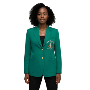 Green AKA Traditional Crest Blazer Women's Tailored Notch Lapel Formal Business Jacket with Embroidered Crest - Product Image 1