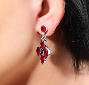 Natural <b>Red</b> Garnet Marquise Cluster Drop <b>Earrings</b> Silver Plated Brass Vintage Handmade Gemstone Gift for Women RUHAN GEMS ER-087 - Product Image 2