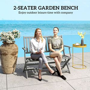 Panca esterna in legno pieghevole grigio per 2 persone con schienale e braccioli per giardino portico parco balcone o Patio uso - Product Image 4