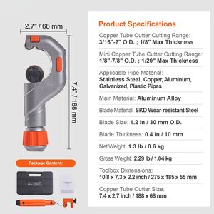 Set di 3 Tagliatubi Professionali Ultra Resistenti da 3/16'-2'' OD e Svasatori da 1/8'-7/8'' - Product Image 2