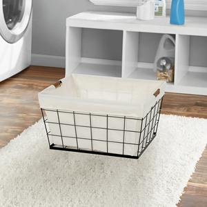 Panier à linge rectangulaire de style américain 60L, design durable et flexible, avec doublure amovible en polyester et structure en fil d'acier pour le rangement - Product Image 1