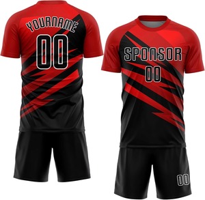 Uniforme de Fútbol Personalizado, Conjunto de Camiseta con Degradado Rojo y Negro, Nombre y Número Personalizados, Transpirable, de Secado Rápido, para Equipos - Product Image 1