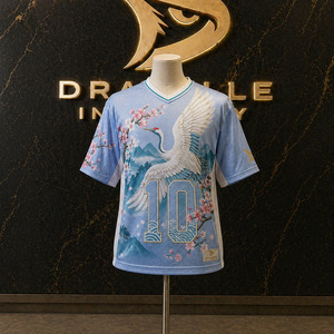 เสื้อเจอร์ซีย์กีฬาตาข่ายสไตล์เรโทร Y2K สำหรับผู้ชาย OEM พิมพ์ลายซิลค์สกรีนลายเครนและดอกซากุระ เสื้อผ้ากีฬาโอเวอร์ไซส์แบบสั้น - Product Image 1