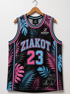 Wholesale Direct Ziakot Industry Custom Black Pink-<b>Light</b> Blue 3D PatternTropical Hawaii Palm <b>Leaves</b> Authentic Basketball Jersey - Product Image 1