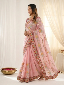 Sari indien ethnique de créateur, orné de paillettes, pour toutes les occasions spéciales et les événements, tenue tendance pour femmes. - Product Image 6