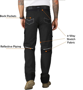 <b>Men's</b> Black Workwear Cargo Pants Multi-Pocket Canvas <b>Stretch</b> Quick Dry Midweight Straight Fit for Outdoor Use - Product Image 3