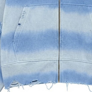 Sudadera con capucha y cremallera Tie Dye para hombre, estilo oversize, con efecto desgastado en degradado azul, 100% algodón, forro polar. - Product Image 5