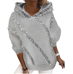 Sudadera con Capucha Extra Grande para Mujer, con Rayas de Lentejuelas, Hombros Caídos, Manga Larga, Tejida, Estilo Otoñal - Product Image 4