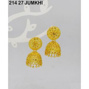 Juego de pendientes colgantes chapados en oro de nuevo diseño tradicional indio, pendientes Jhumka chapados en oro, joyería para mujer, ropa de exportadores - Product Image 6