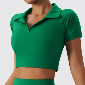 Ropa Deportiva Informal de Alta Calidad, Camiseta a Cuadros con Logotipo Personalizado, Top Corto de Algodón Orgánico para Mujer, para Golf - Product Image 2