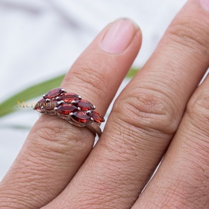 Wholesale 925 Sterling Silver Natural Marquise <b>Garnet</b> Multi Stone Cluster <b>Ring</b> Memoria Jewels - Product Image 2