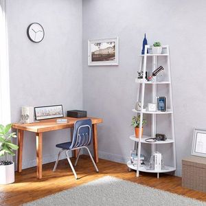 WTZ 70-Inch Tall <b>Rustic</b> Bamboo Bookcase 5-Tier Industrial Corner Ladder <b>Shelf</b> Small Bookshelf with Corner <b>Shelf</b> - Product Image 4