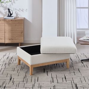 33.86"W Reversible Lid Coffee Table Square Footrest Ottoman Upholstered Wood Base Rubberwood Legs <b>Stools</b> Ottomans <b>Storage</b> <b>Stool</b> - Product Image 4