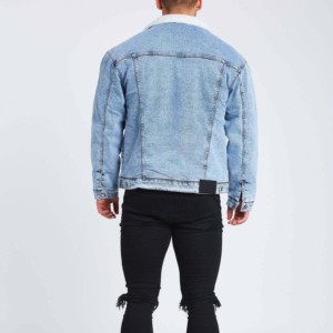 <b>Customized</b> Design Men's <b>Denim</b> Rain <b>Jacket</b> with Solid Breathable Button Front Fashionable Stand Collar for Boys - Product Image 3