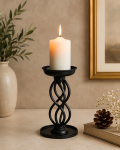 Modern <b>Black</b> Metal Twisted <b>Pillar</b> <b>Candle</b> <b>Holder</b> – Elegant Decorative Tabletop <b>Candle</b> Stand party decoration <b>candle</b> Stand - Product Image 2