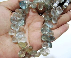 Collier de perles de morganite en forme de poire, facettées, en aquamarine naturelle, 9 pouces de long - Product Image 3