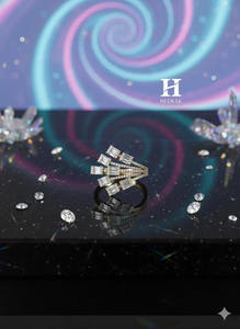 Custom Baguette and Round Lab Grown Diamond Fan <b>Ring</b> Multi-Layer Cluster <b>Statement</b> <b>Ring</b> VVS EF Certified Diamond Ballerina <b>Ring</b> - Product Image 4