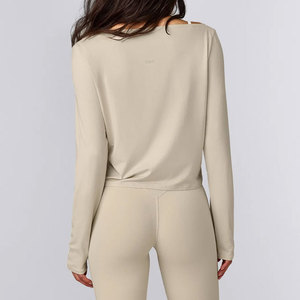 Latest Sports Arrival Summer Material Sweat Wicking Comfortable <b>Long</b> Sleeve Wide Neck <b>Women</b> Thumb Hole Cuffs Workout <b>Shirt</b> - Product Image 2