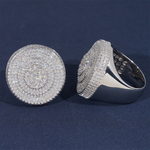 Lab Grown Diamond 925 <b>Silver</b> Round Face Statement <b>Ring</b> Full Stone Set Luxury Iced Signet <b>Ring</b> For <b>Men</b> - Product Image 2