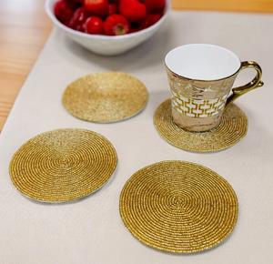 <b>Beaded</b> <b>Coaster</b> Gift for Home <b>Coaster</b> Round Gold <b>Beaded</b> <b>Coasters</b> Non-Slip Table Mats <b>Coaster</b> - Product Image 1