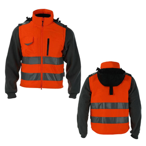 Veste de travail en polyester réfléchissant haute visibilité pour hommes, bandes de sécurité orange et noir, vêtements de travail haute visibilité - Product Image 3