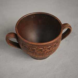 Handmade Terracotta <b>Tea</b> Cup and Saucer <b>Set</b> Vintage Embossed Ceramic Drinkware for Home Office <b>Party</b> - Product Image 4