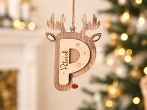 Wooden Reindeer Initial <b>Ornaments</b> Personalized Christmas Tabletop Decor Rustic Holiday <b>Letters</b> Hanging Craft Gift - Product Image 4