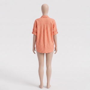 Nouveauté 2026 : Blouse brodée boutonnée pour femme grande taille, personnalisée, en coton, fibre de bambou et flanelle teinte en fil à carreaux, respirante pour le bureau - Product Image 2