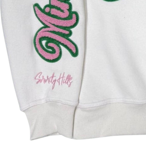 White Crew Neck Sweatshirt with Pink and Green Alpha Kapa Alpha Embroidery Long Sleeve <b>Pullover</b> <b>Womens</b> Casual Fashion Top Soft - Product Image 5