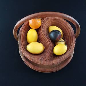 Affordable Handmade Wooden Fruit <b>Basket</b> with Decorative Handle for Kitchen Countertop, Dining <b>Table</b> and Home Display - Product Image 2